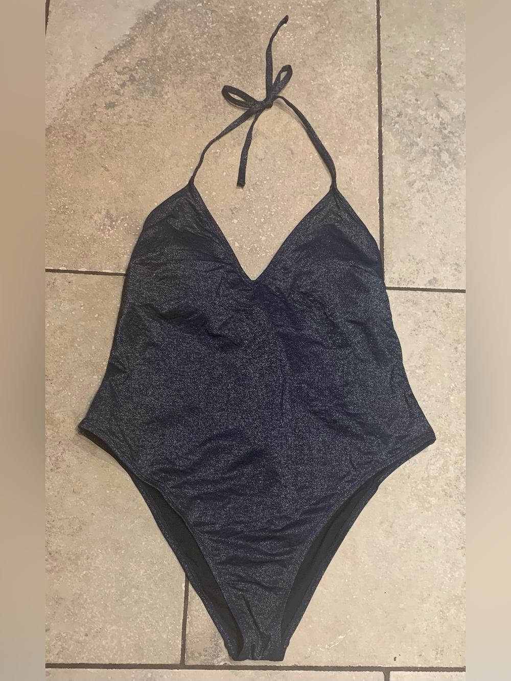 One Piece  Cupshe Navy Shimmer V-neck High Cut Bathing Suit size XL